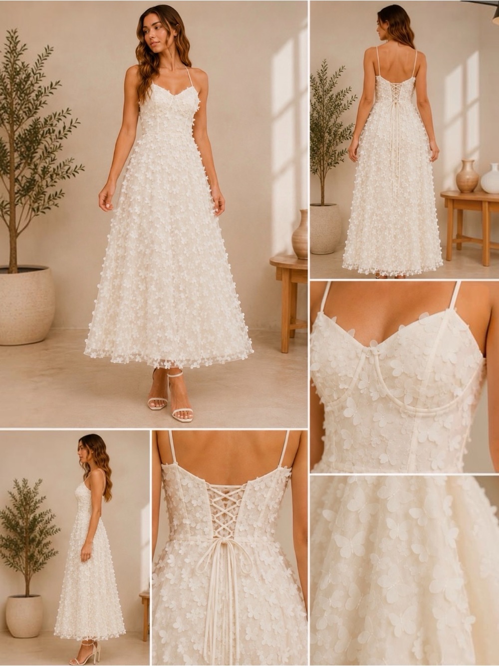Thirty‎ Thirty LA Ivory Corset Midi Dress NWT Butterfly Appliqué Bridal Size M